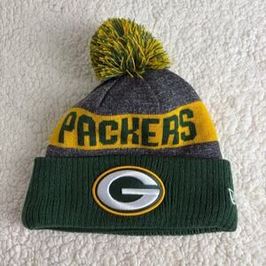 New Era Green Bay Packers Knit Pom Beanie Stocking Hat Fleece Lined